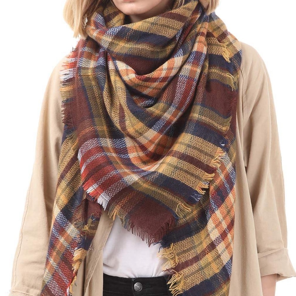 Zando Soft Autumn Tartan Plaid Chunky Wrap Scarf